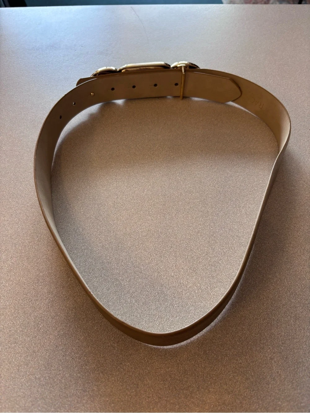 Rachel Zoe Taupe Vegan Leather Belt with Gold Crystal Link Buckle